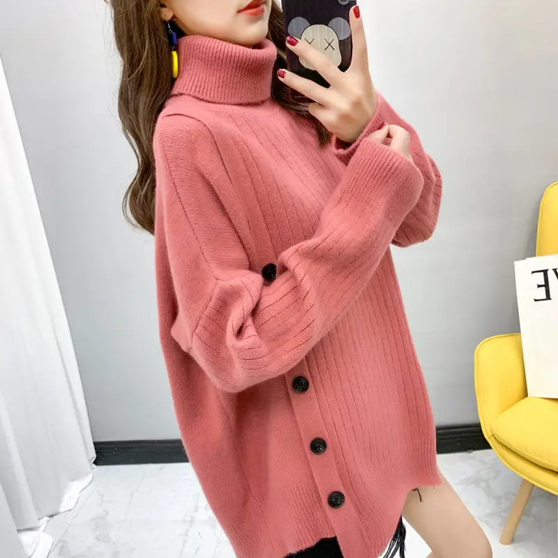 Women's Light Blue Knit Turtleneck Pullover Top