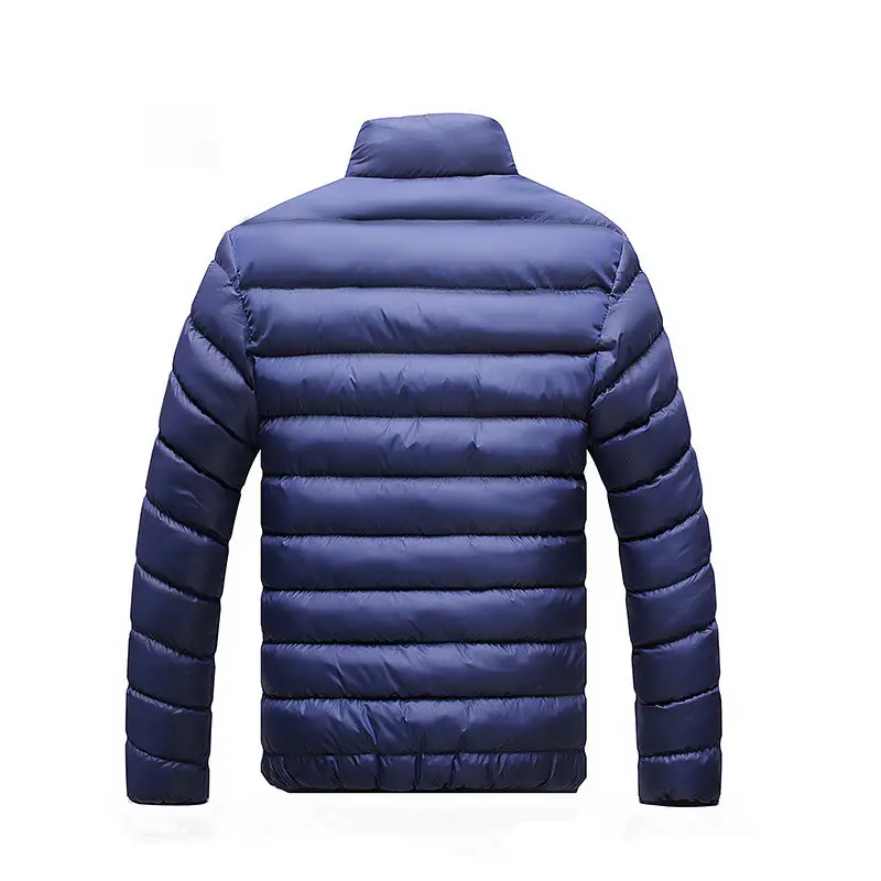 Men Navy Blue Collar Puffer Jacket Large - Image 7
