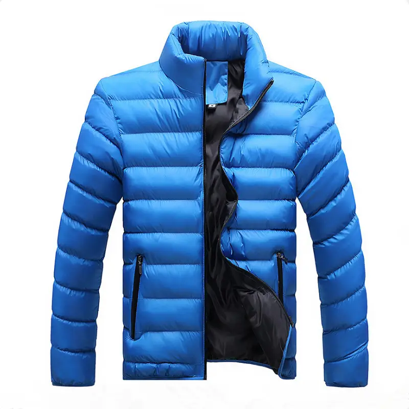 Men Navy Blue Collar Puffer Jacket Large - Image 8