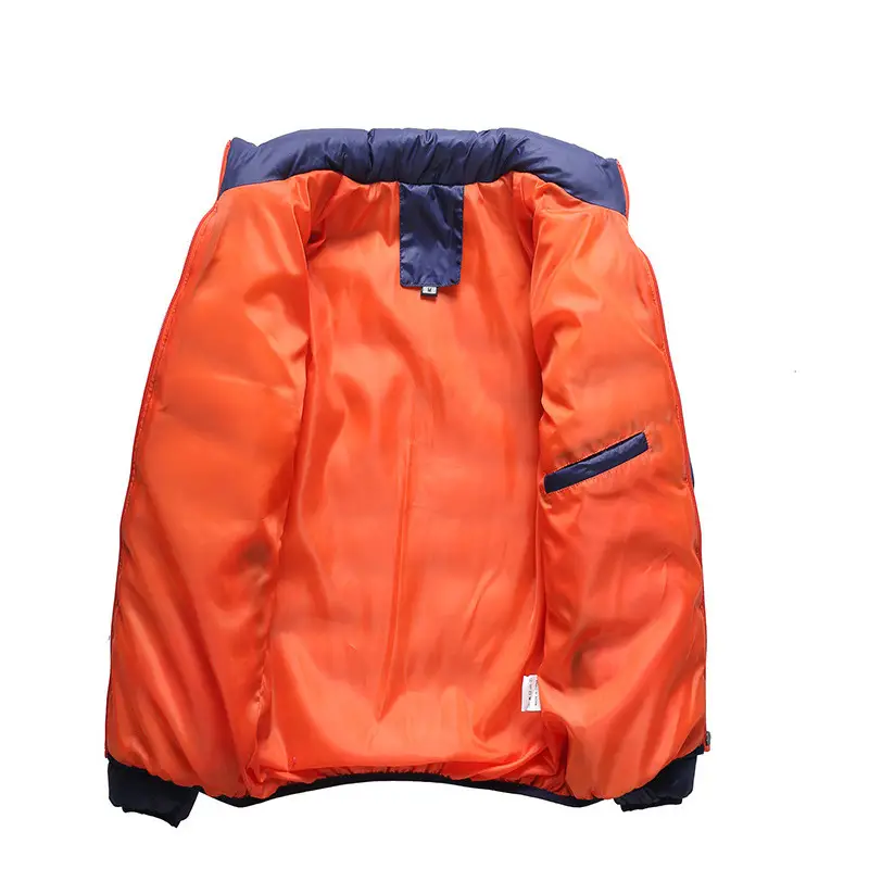 Men Navy Blue Collar Puffer Jacket Large - Image 9