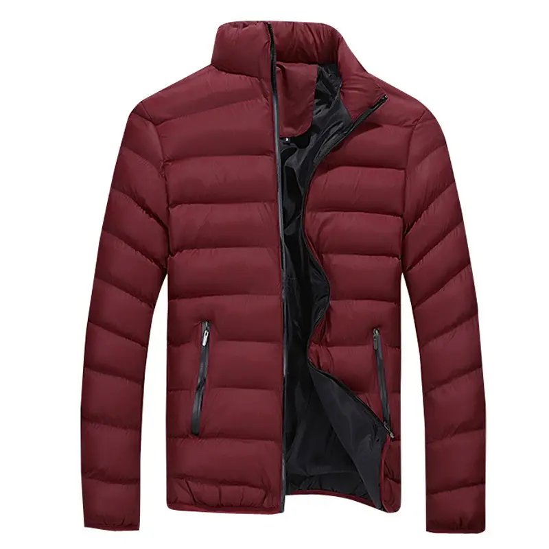 Men Navy Blue Collar Puffer Jacket Large - Image 3