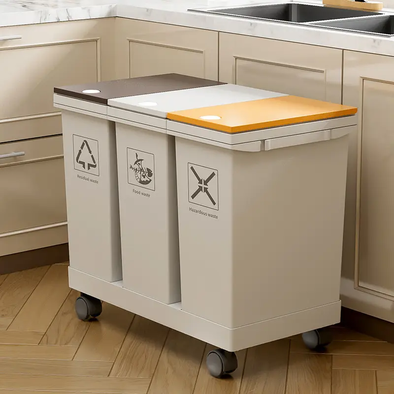 Japanese-style Push Trash Can with Wheels - Image 3