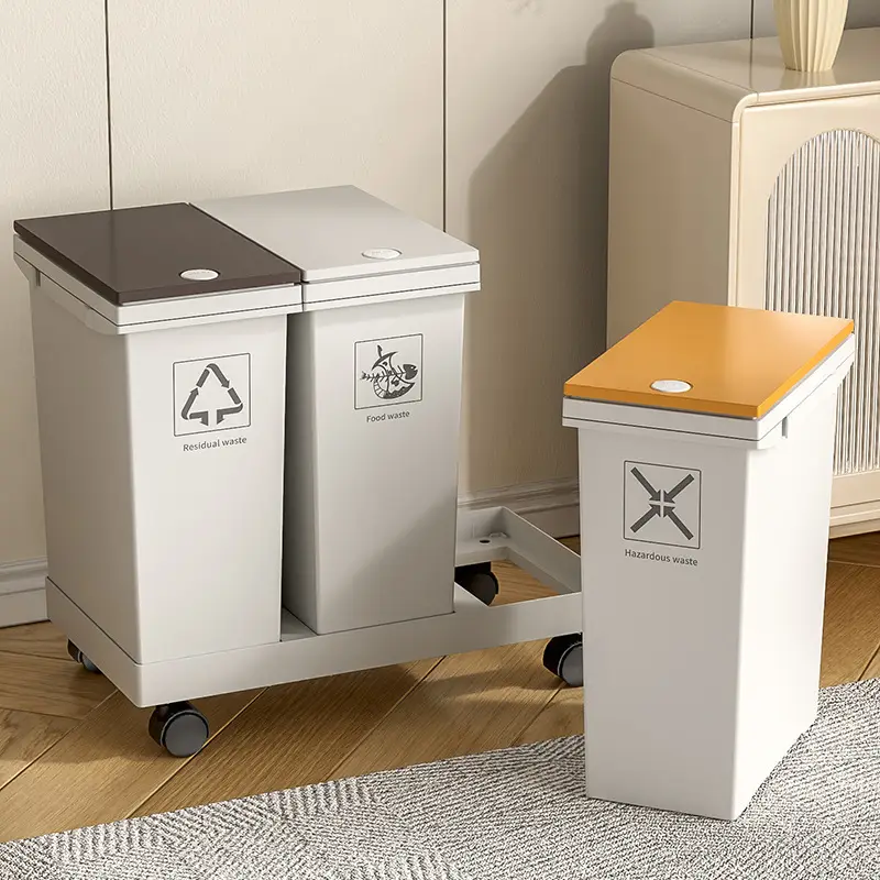 Japanese-style Push Trash Can with Wheels - Image 4