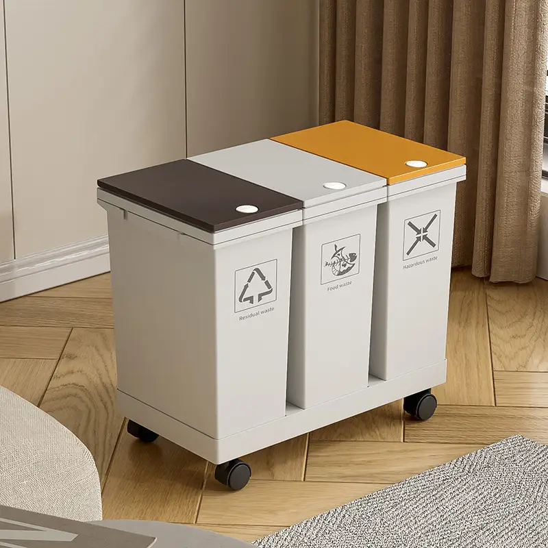 Japanese-style Push Trash Can with Wheels - Image 5