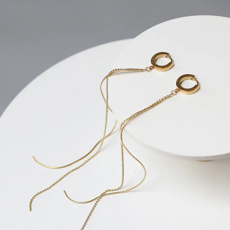 Temperament Joker Autumn Winter Tassel Ear Buckle Snake Bone Round Bead Earrings - Image 3
