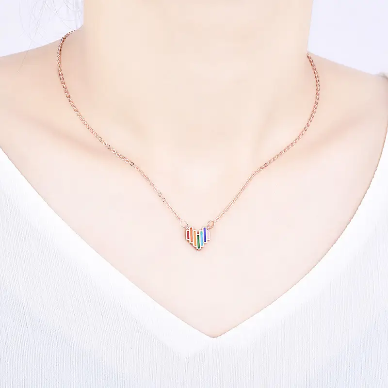Korean Style Rainbow Heart Necklace for Women - Image 4