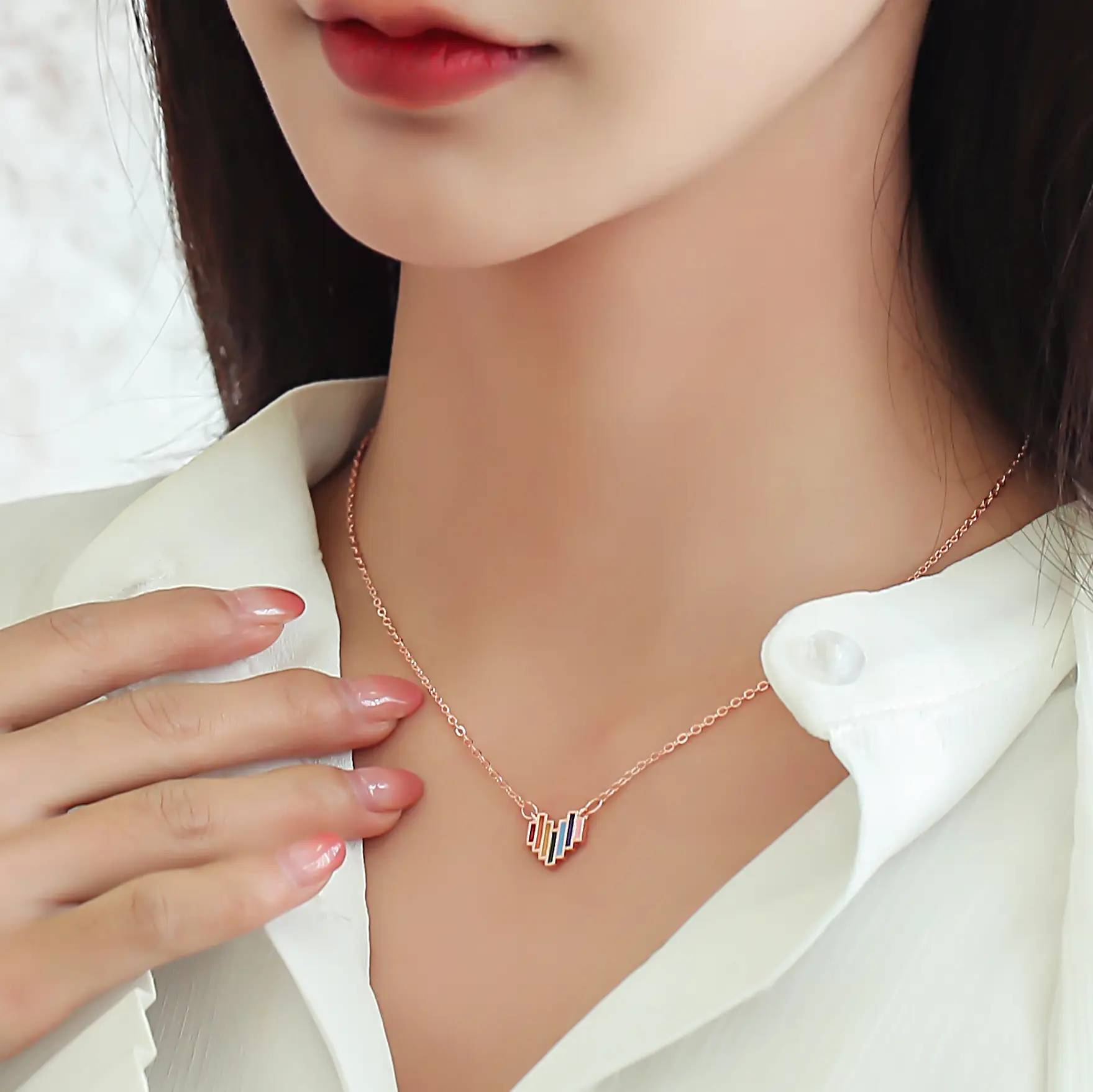Korean Style Rainbow Heart Necklace for Women - Image 5