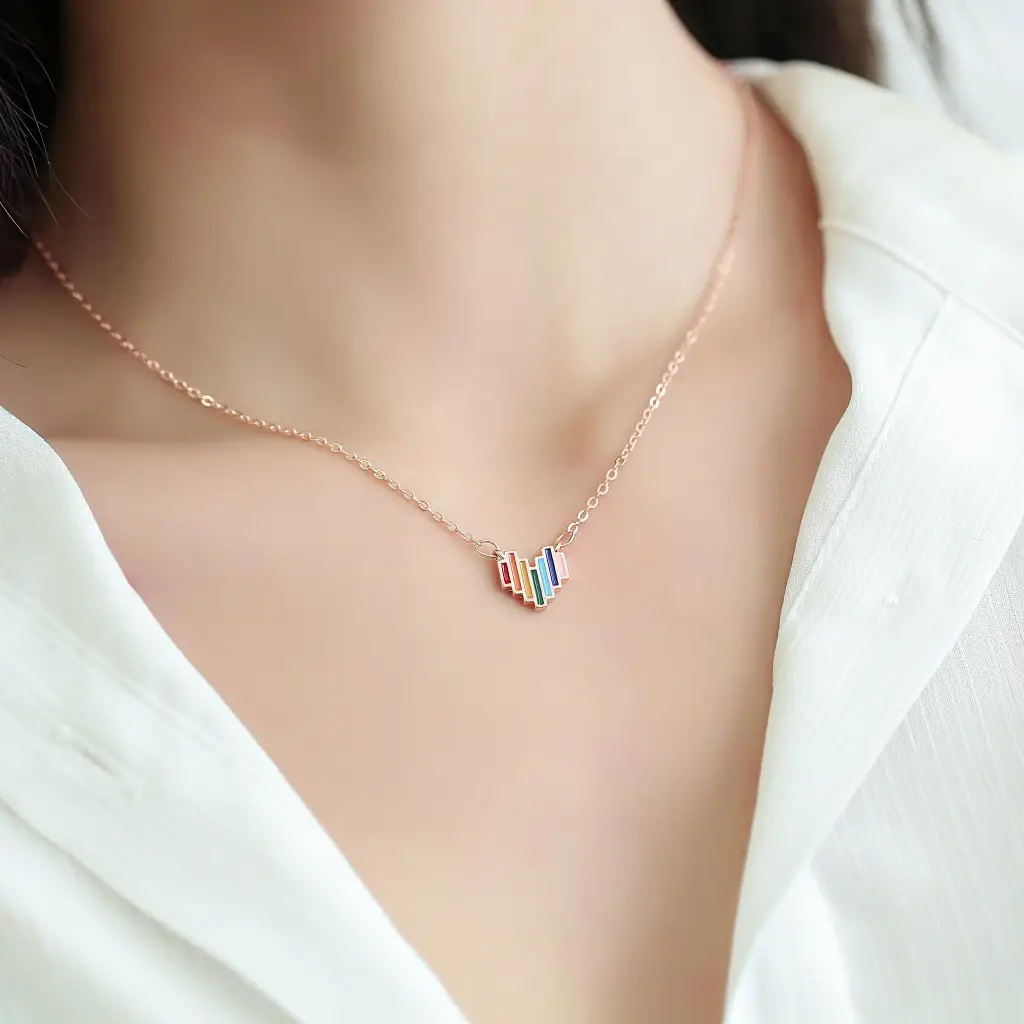 Korean Style Rainbow Heart Necklace for Women - Image 6