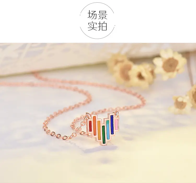 Korean Style Rainbow Heart Necklace for Women — feature 37