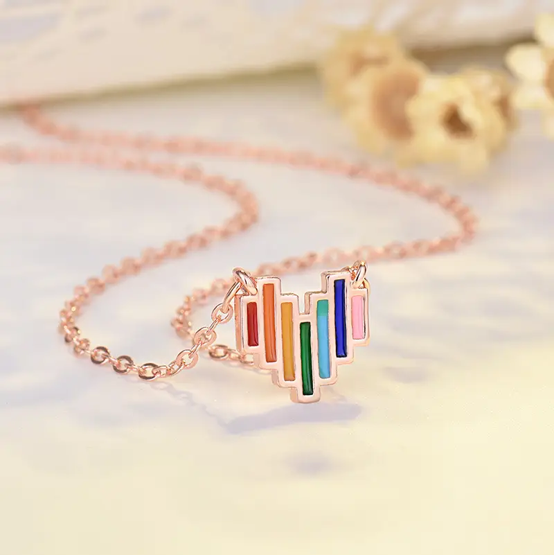 Korean Style Rainbow Heart Necklace for Women - Image 2
