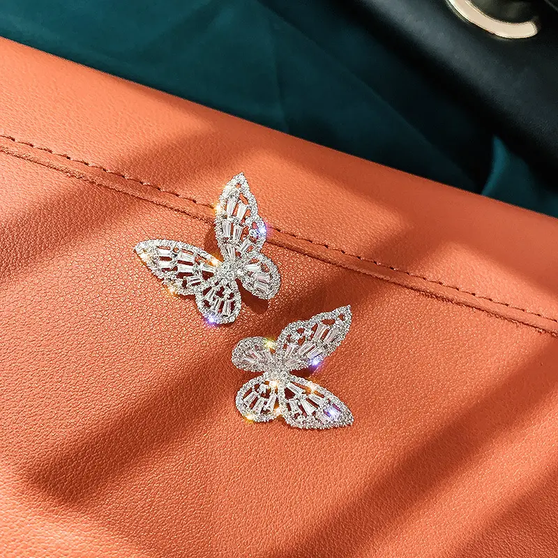 Silver Butterfly Zircon Earrings for Women - Image 4