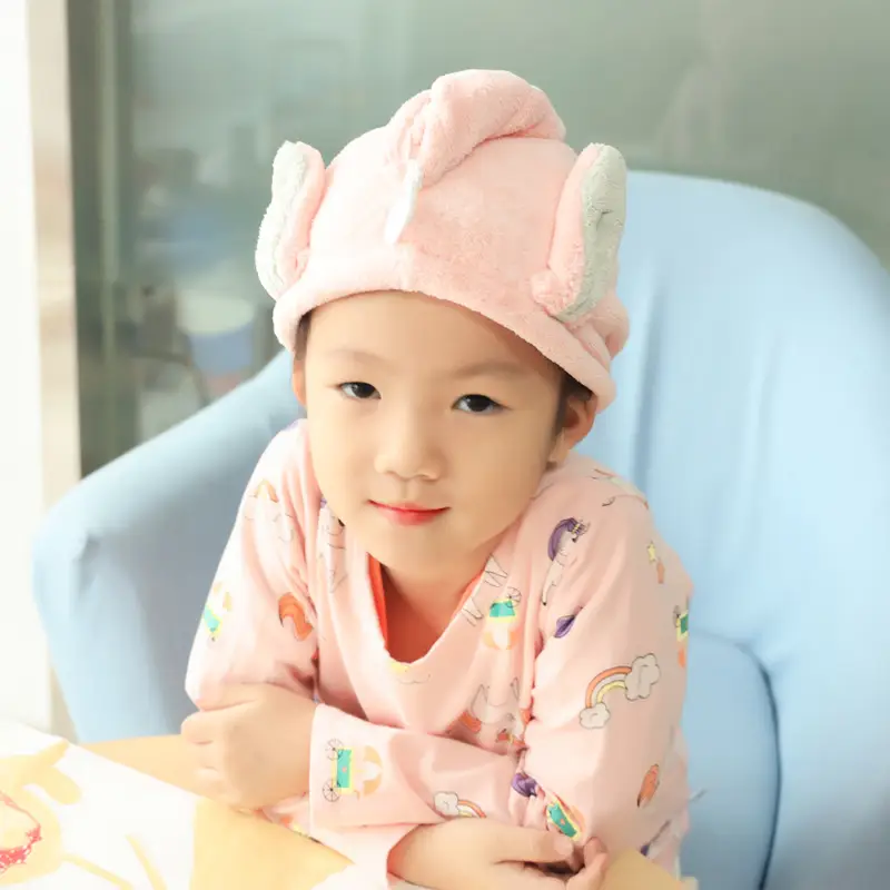Pink Cartoon Rabbit Ears Hair Drying Hat for Kids - Image 12