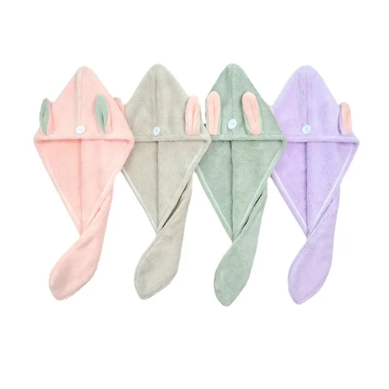 Pink Cartoon Rabbit Ears Hair Drying Hat for Kids - Image 14