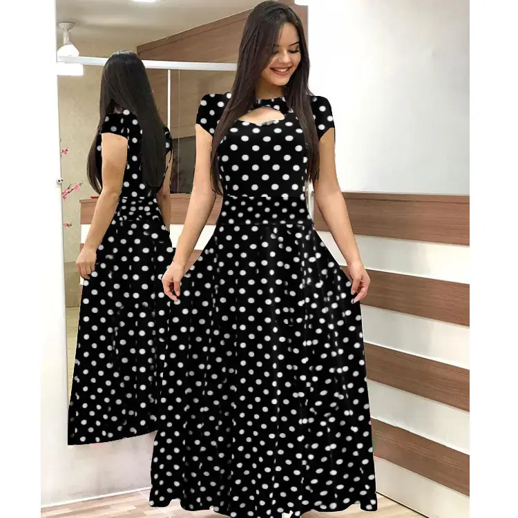 Digital Printed Floral Dress White Red Green European Style