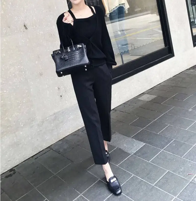 Women's Black Slim Fit Formal Pants for Spring Fall — feature 8