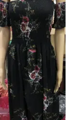Black Floral Chest Wrap Dress for Women - Image 12