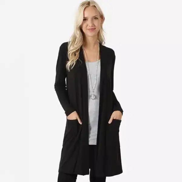 Black Long Sleeve Cardigan Coat for Women Large - Image 6