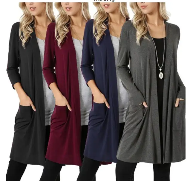 Black Long Sleeve Cardigan Coat for Women Large — feature 4