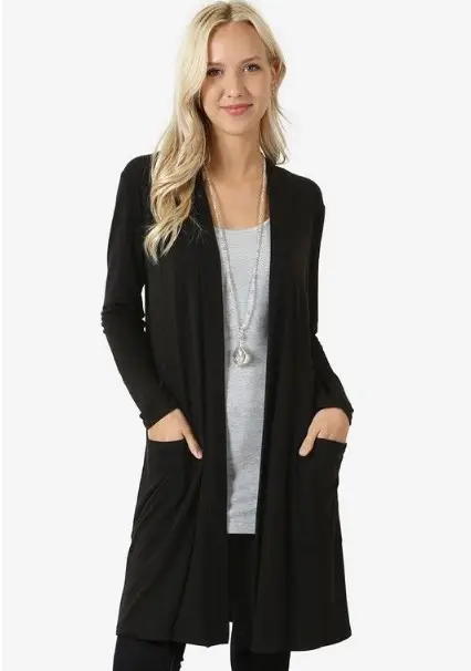 Black Long Sleeve Cardigan Coat for Women Large — feature 5