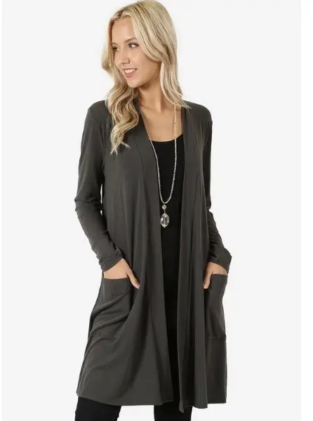 Black Long Sleeve Cardigan Coat for Women Large — feature 7