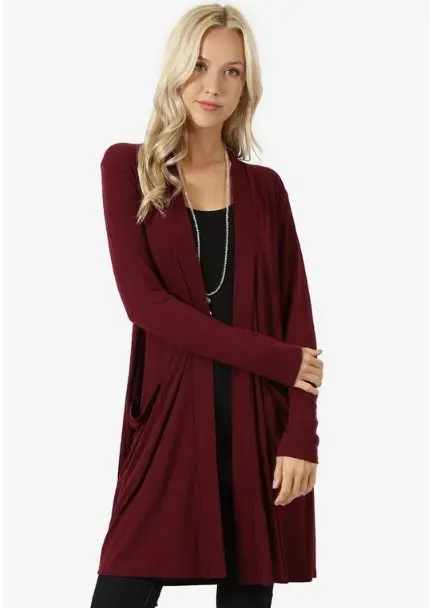 Black Long Sleeve Cardigan Coat for Women Large — feature 8