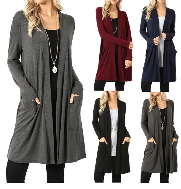Black Long Sleeve Cardigan Coat for Women Large — feature 9