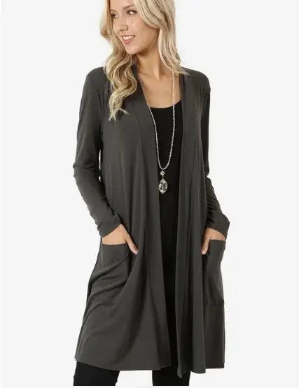 Black Long Sleeve Cardigan Coat for Women Large - Image 2