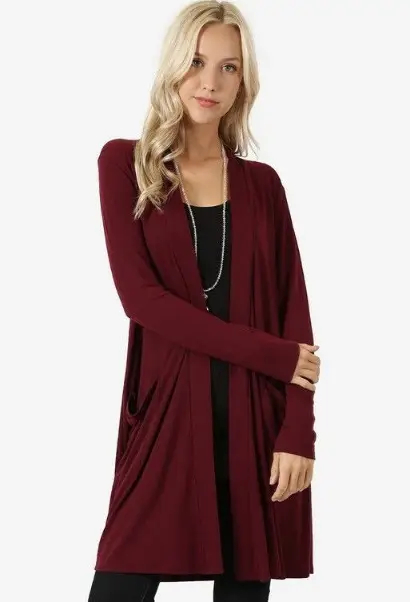 Black Long Sleeve Cardigan Coat for Women Large - Image 3
