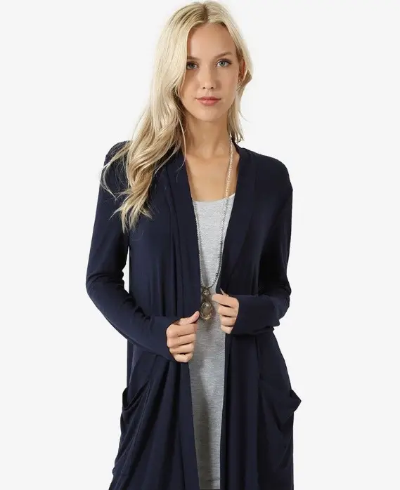 Black Long Sleeve Cardigan Coat for Women Large - Image 4