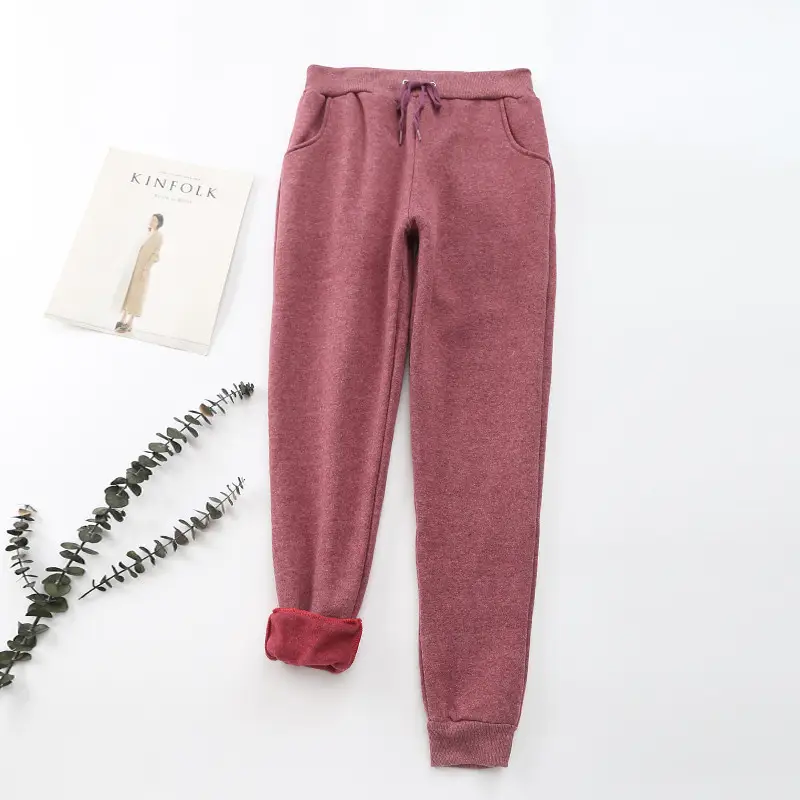Women Black Warm Full-Length Pants 2023 Winter - Image 13