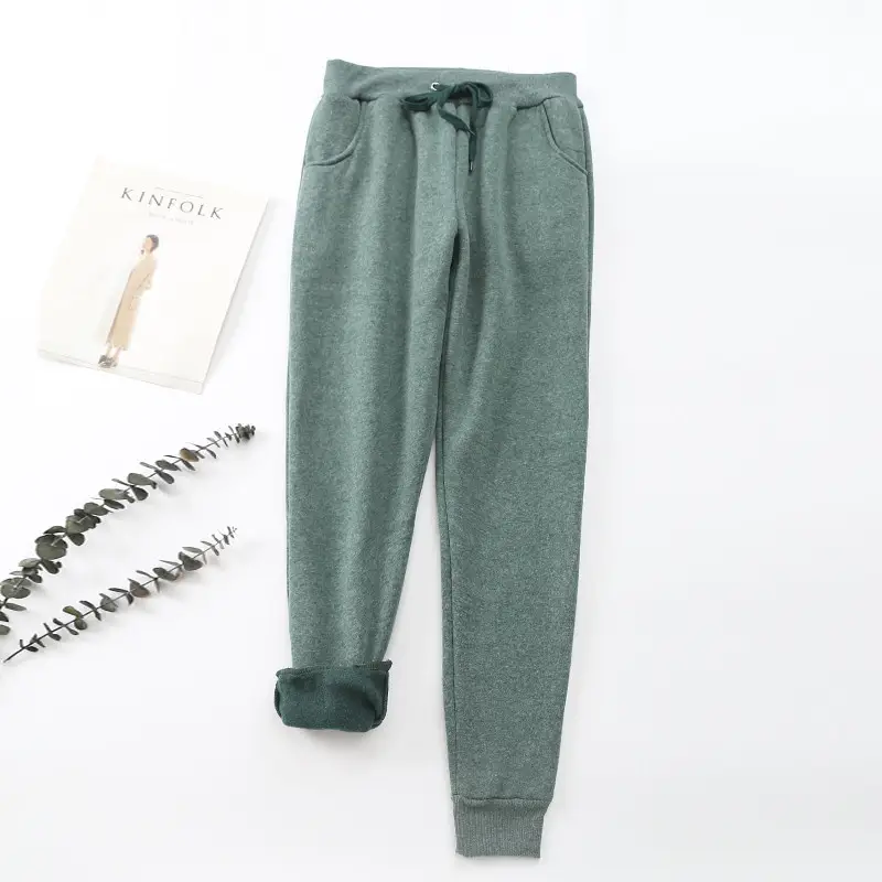 Women Black Warm Full-Length Pants 2023 Winter - Image 14