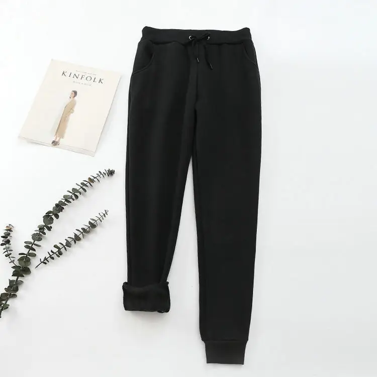Women Black Warm Full-Length Pants 2023 Winter - Image 2