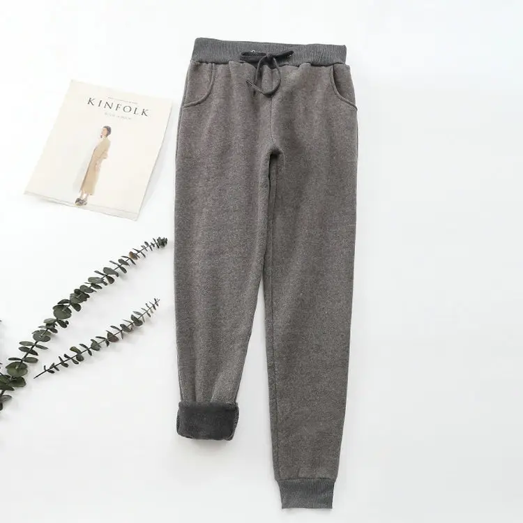 Women Black Warm Full-Length Pants 2023 Winter - Image 3