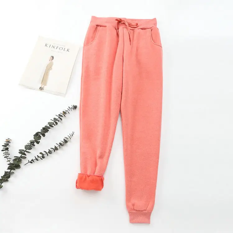 Women Black Warm Full-Length Pants 2023 Winter - Image 5
