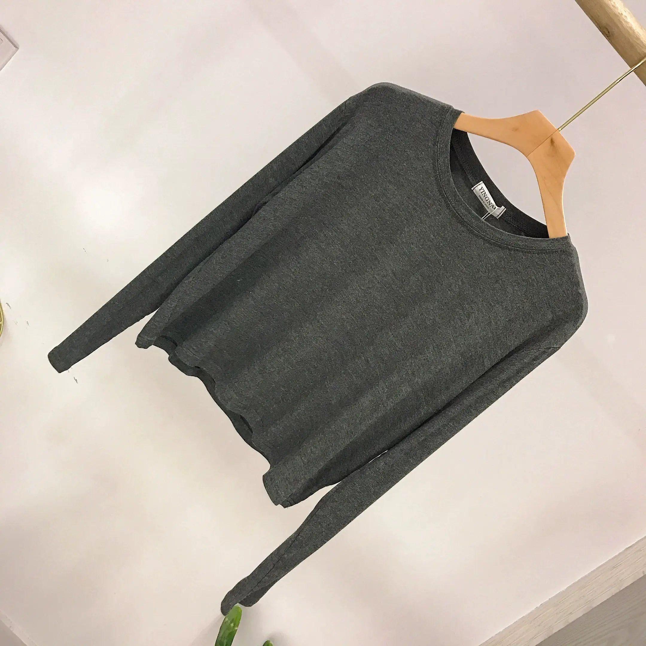 Women Long Sleeve T-Shirt Grey White Black Large Korean Style — feature 12