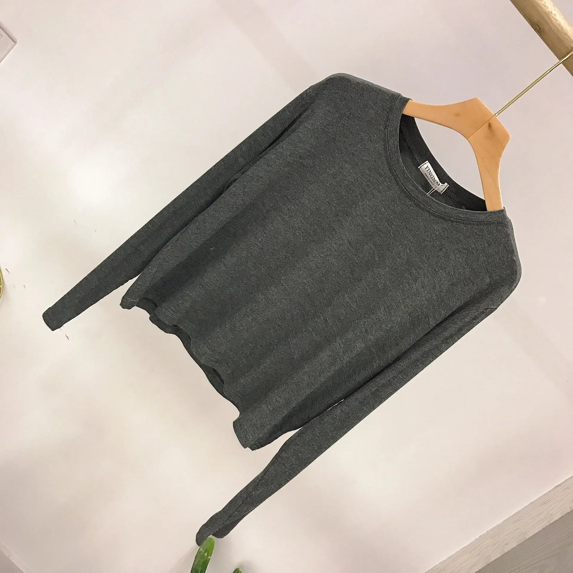 Women Long Sleeve T-Shirt Grey White Black Large Korean Style - Image 3