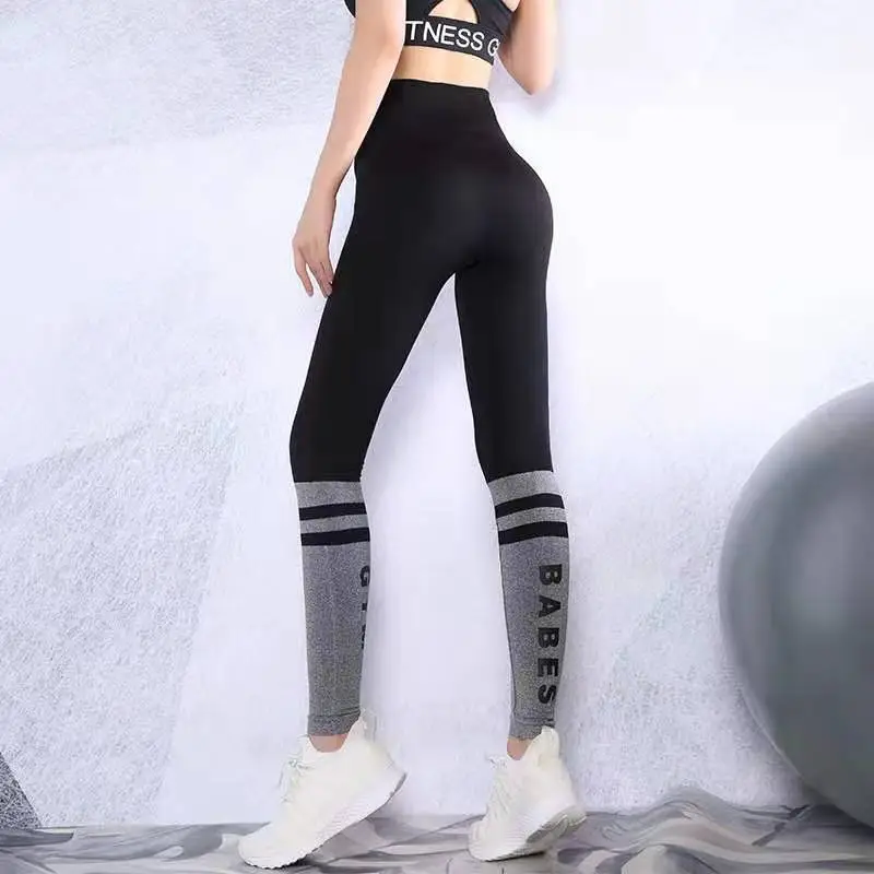 Women's Elastic Tight Fitness Pants Black Grey Quick Dry Yoga Training