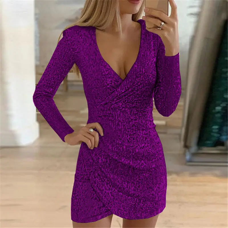 Women Sequin V-Neck Bodycon Dress 2022 - Image 2
