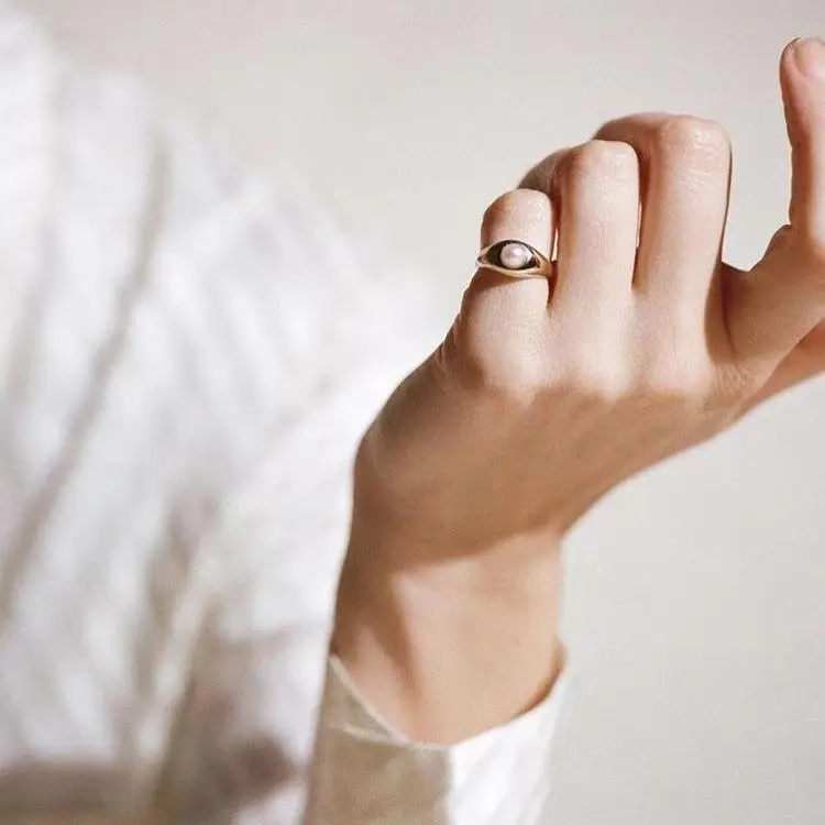American Style Pearl Ring Brass Solid Cool Design - Image 2