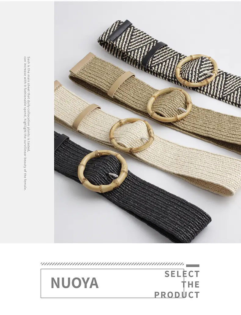 Women's Black Striped Square Buckle Belt with Gold Plated Buckle — feature 7