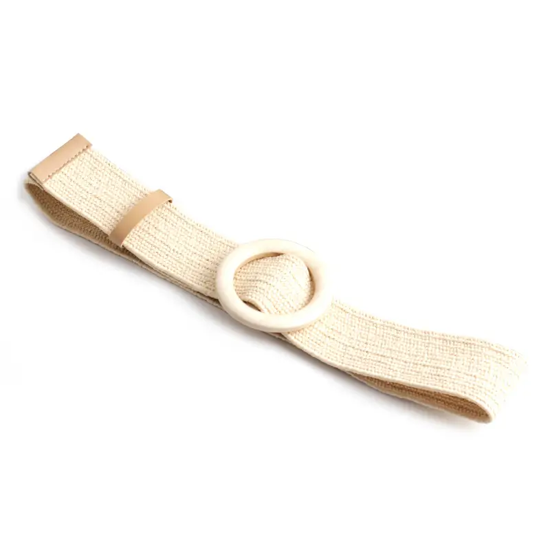 Women's Black Striped Square Buckle Belt with Gold Plated Buckle