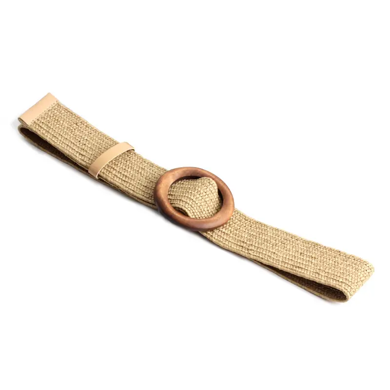 Women's Black Striped Square Buckle Belt with Gold Plated Buckle
