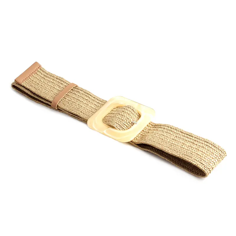 Women's Black Striped Square Buckle Belt with Gold Plated Buckle