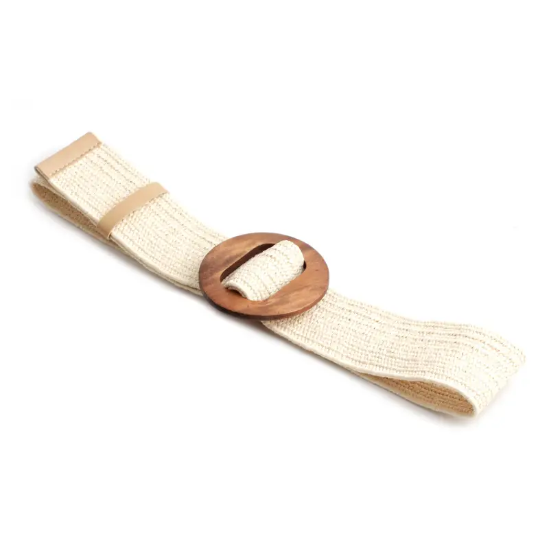 Women's Black Striped Square Buckle Belt with Gold Plated Buckle