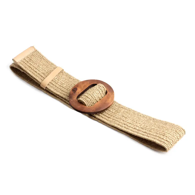 Women's Black Striped Square Buckle Belt with Gold Plated Buckle