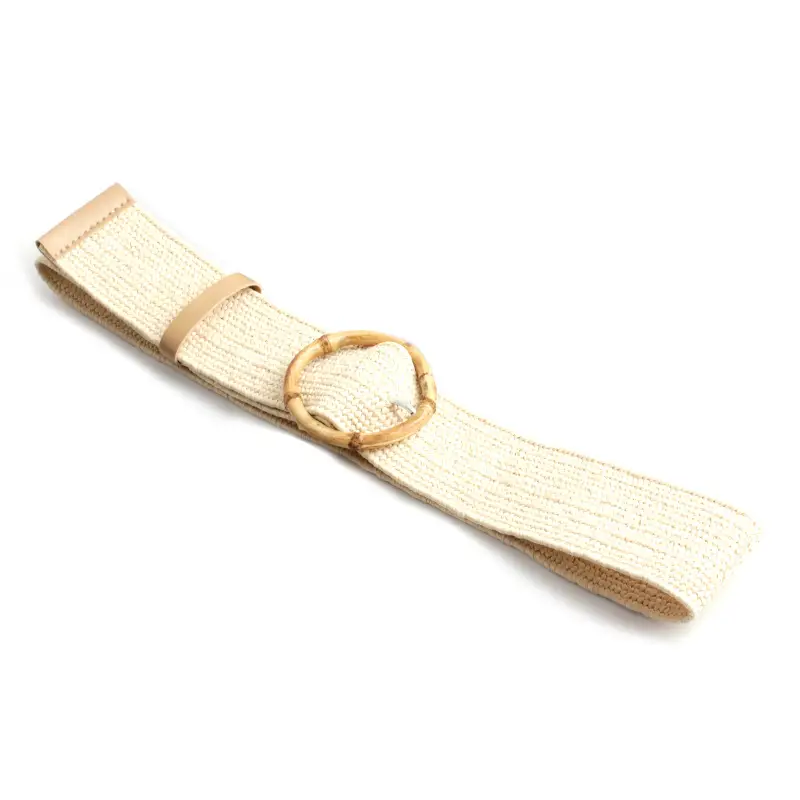 Women's Black Striped Square Buckle Belt with Gold Plated Buckle