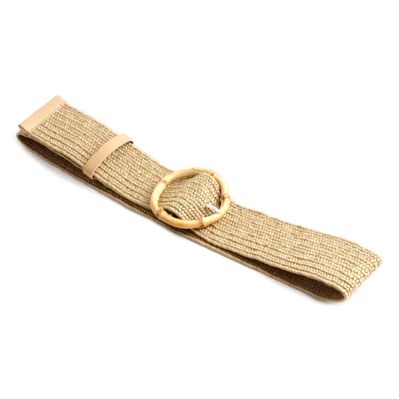 Women's Black Striped Square Buckle Belt with Gold Plated Buckle