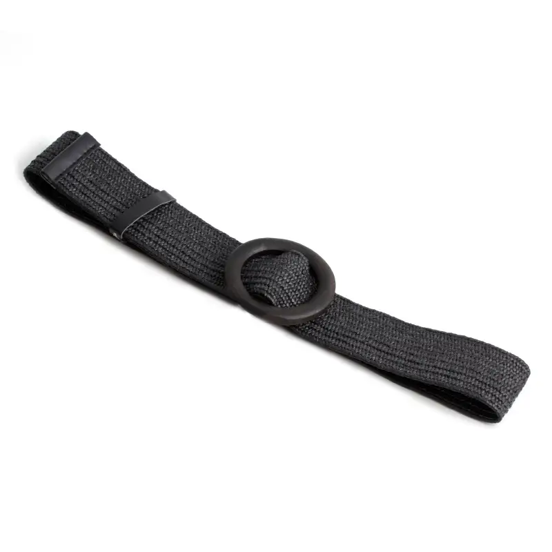 Women's Black Striped Square Buckle Belt with Gold Plated Buckle