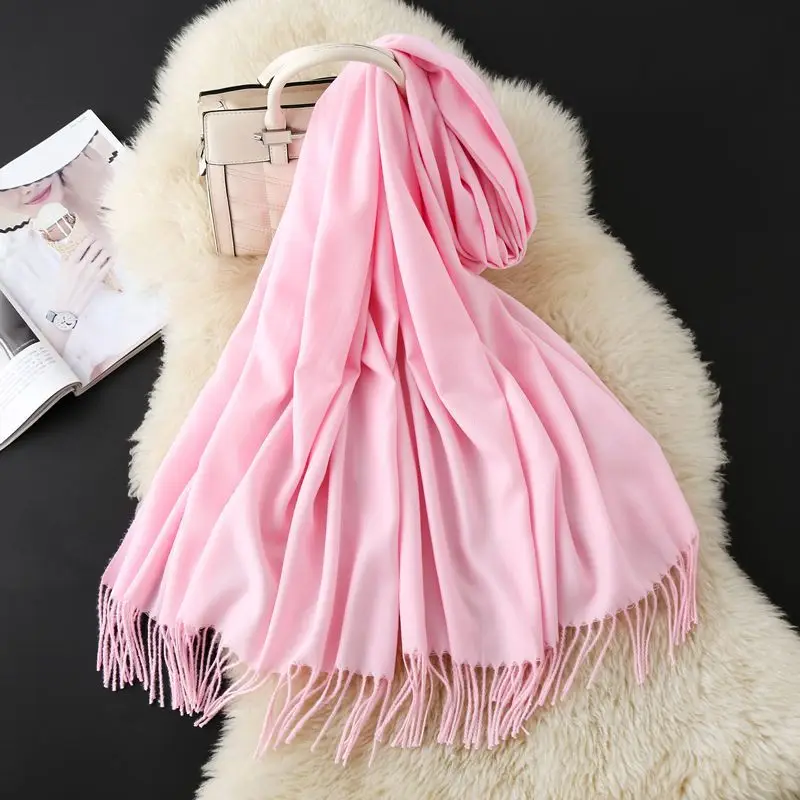 Autumn and Winter Classic Solid Color Light Thorned Imitation Cashmere Tassel Scarf for Men and Women Embroidered Printed Boutique Gift Scarf Wholesale