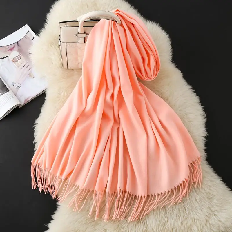 Autumn and Winter Classic Solid Color Light Thorned Imitation Cashmere Tassel Scarf for Men and Women Embroidered Printed Boutique Gift Scarf Wholesale